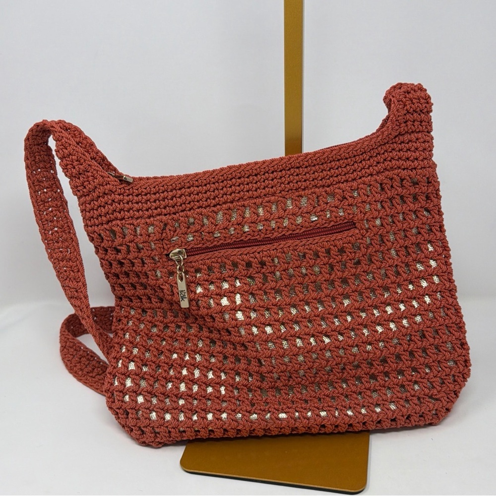 The Sak Casual Classics Crochet Hobo Bag - Burnt Orange Knit Boho Shoulder Bag